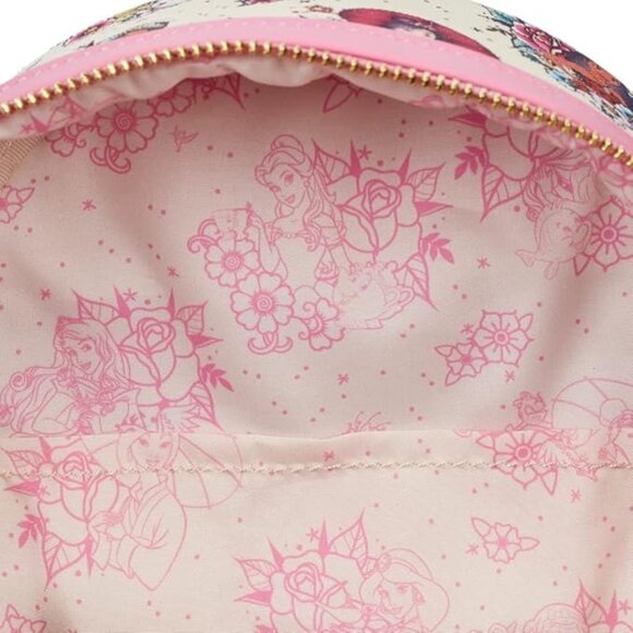 NWOT Loungefly Disney Princess Floral Tattoo Mini Backpack Roses Pink Limited - Picture 5 of 16